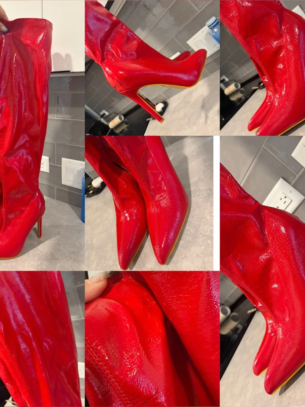 Red Patent Stiletto Knee-High Boots - Women's Fashion Boots